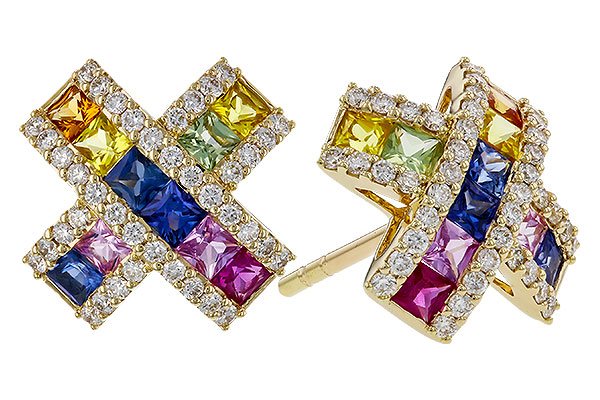 A283-85396: EARRINGS 1.00 MULTI-COLOR SAPPH 1.38 TGW
