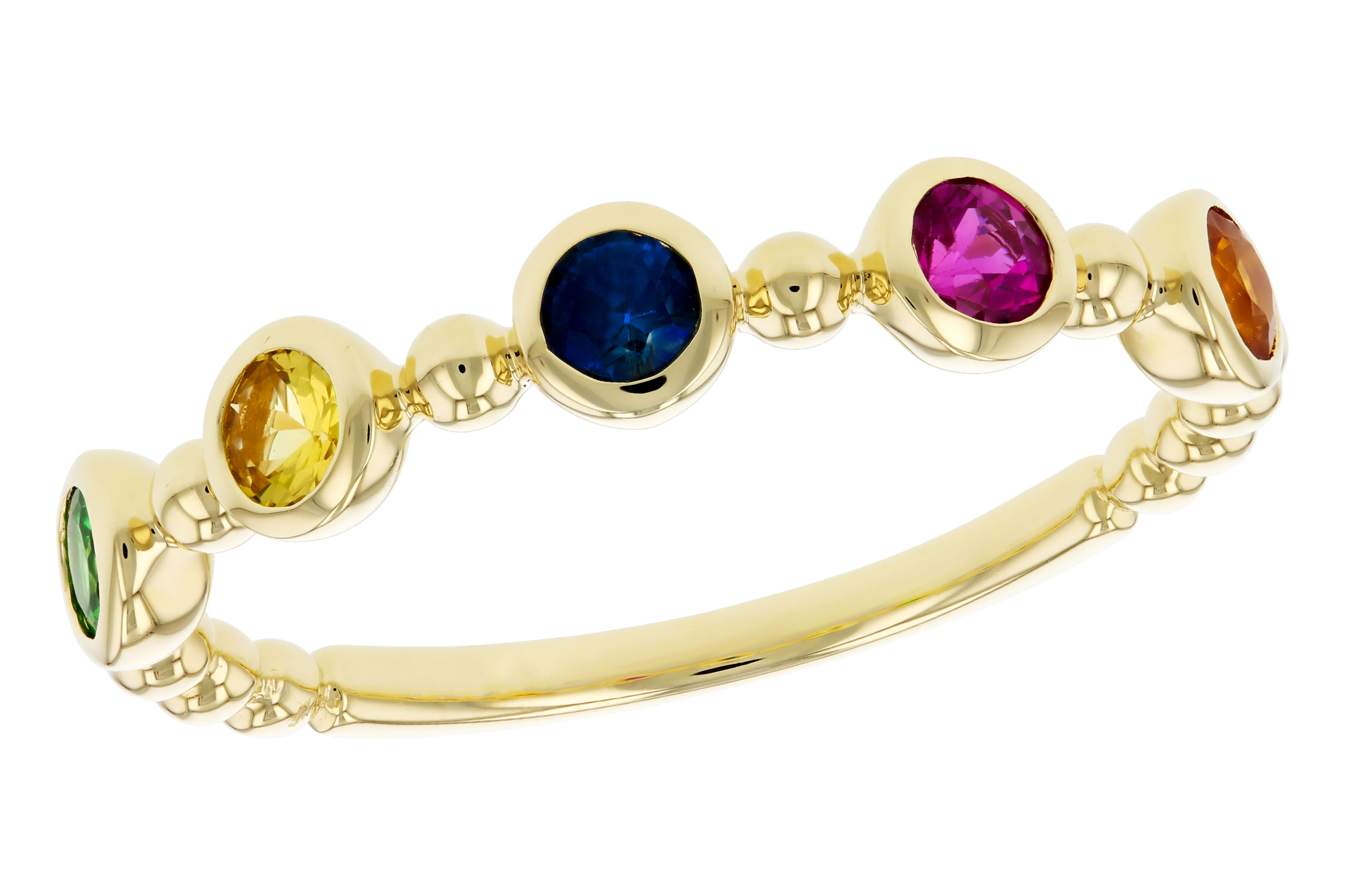 C284-73550: LDS WED RG .52 TW MULTI-COLOR SAPPH & GREEN GARNET