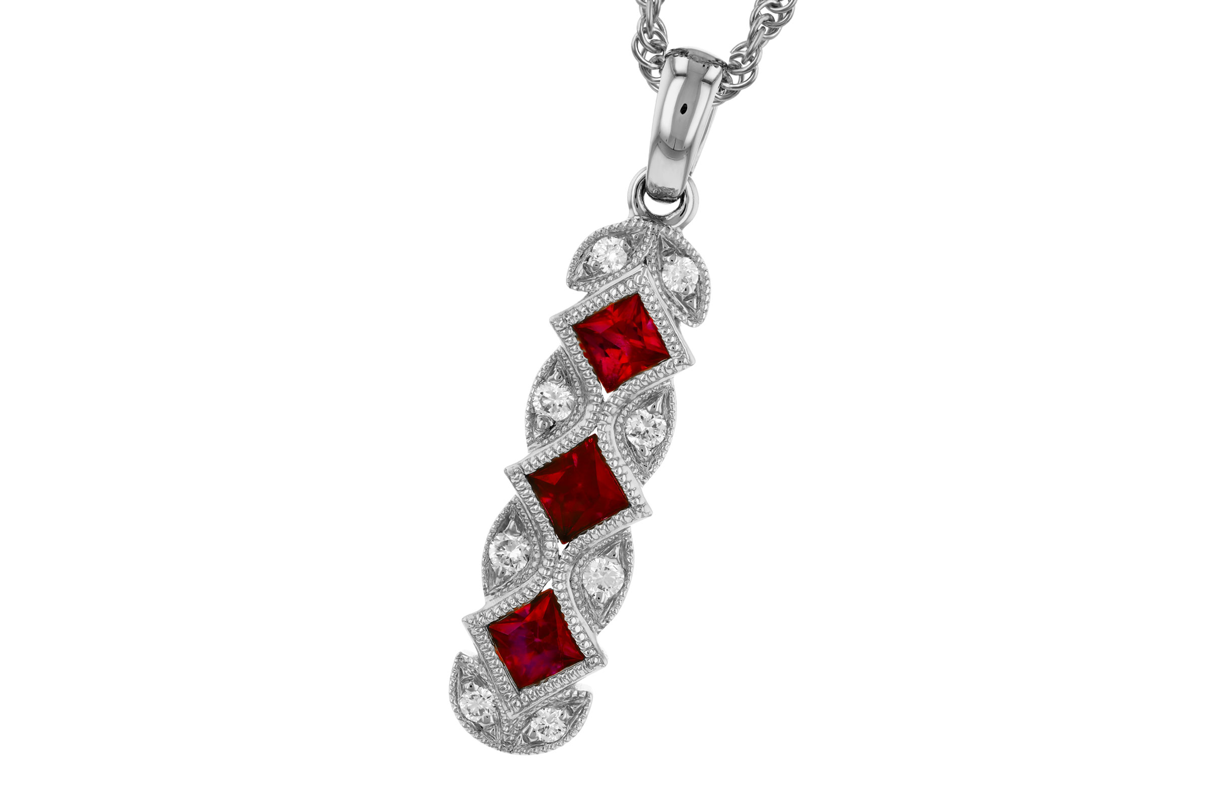 F284-74495: NECKLACE .55 TW RUBY .64 TGW