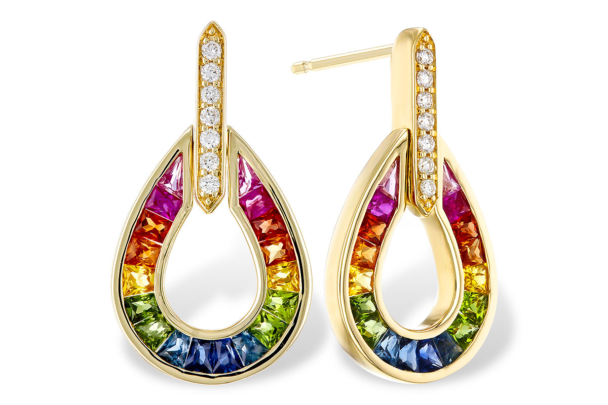 G283-85395: EARRINGS 1.18 MULTI-COLOR SAPP 1.25 TGW