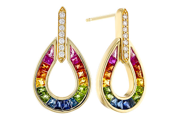 G283-85395: EARRINGS 1.18 MULTI-COLOR SAPP 1.25 TGW