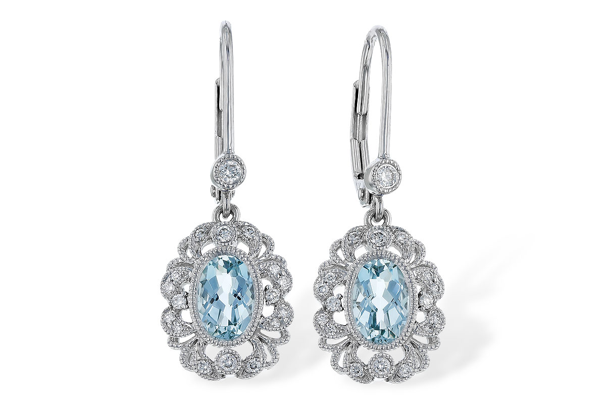 L283-83595: EARRING .75 TW AQUA .92 TGW (7x5MM AQUA)