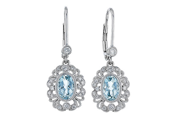 L283-83595: EARRING .75 TW AQUA .92 TGW (7x5MM AQUA)